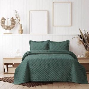 Tribeca Living - Twin Brisbane Oversized Diamond Quilt Set Aqua Blu Blue